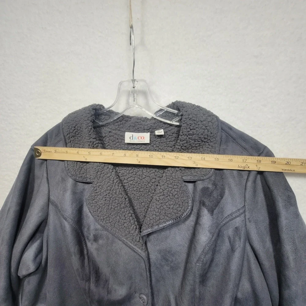 Denim & Co Coat Size 2XL Women's Grey Long Faux Suede & Sherpa Lined